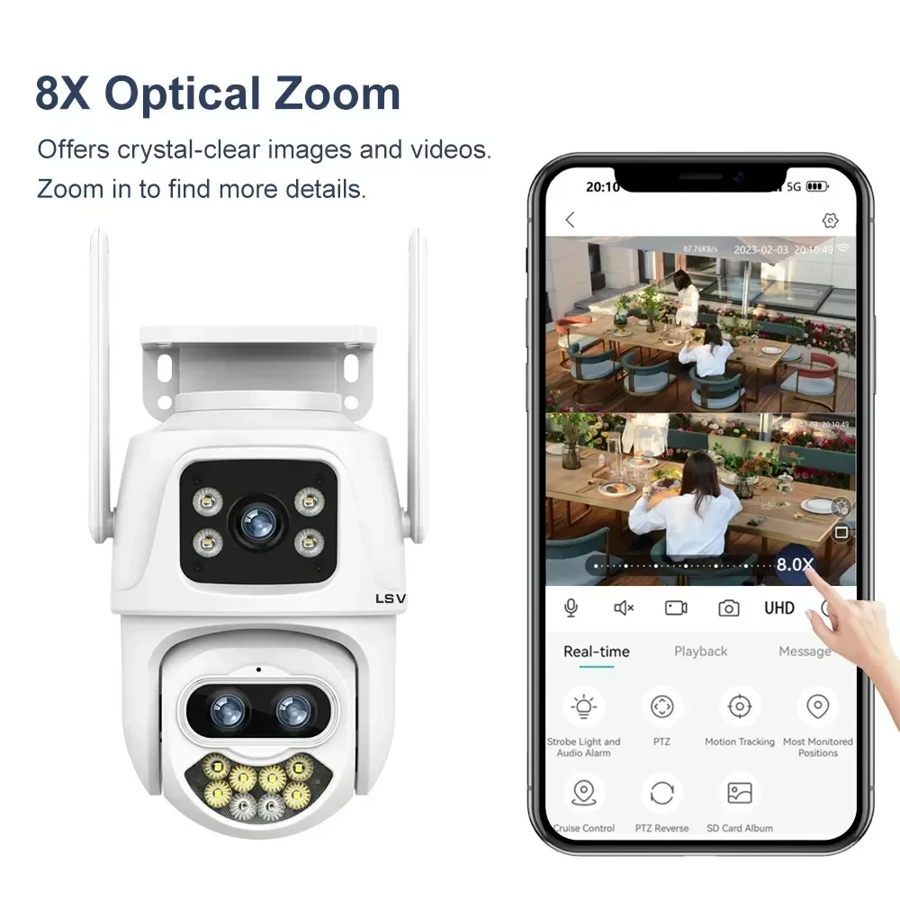 9MP กล้อง IP Wi-Fi 4K สามเลนส์ซูม8X กลางแจ้งกล้อง PTZ กล้องติดตามอัตโนมัติกล้องรักษาความปลอดภัยแบบสีเต็มรูปแบบ