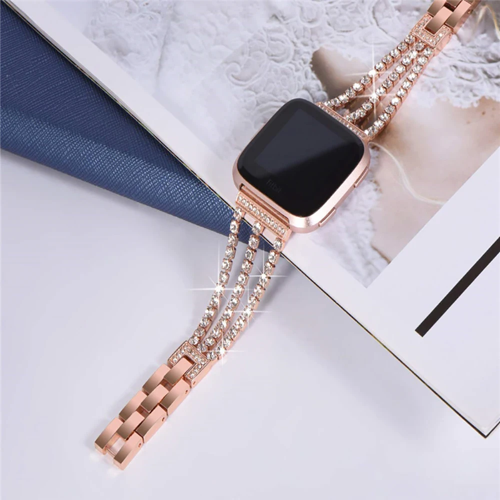 Set with Diamond Strap For Fitbit Versa 3 / Fitbit Sense Watch Band Metal Band Replacement Band Strap Bracelet Accessory