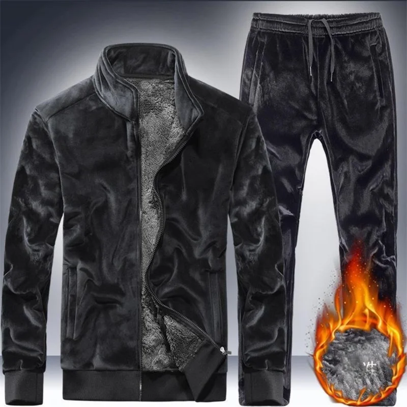

Men's Gold Velvet Sportswear Set Autumn Winter Faionable Haome Matching Fce Hoodie Two Piece Set Long Sve Long Pants