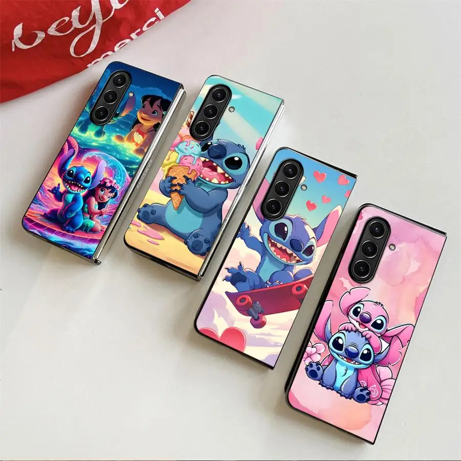 Задний чехол для телефона Samsung Galaxy ZFold4 ZFold7 Z Fold 7 6 5 4 3 ZFold5 ZFold3 ZFold6 Disney Cartoon Stitch And Angel