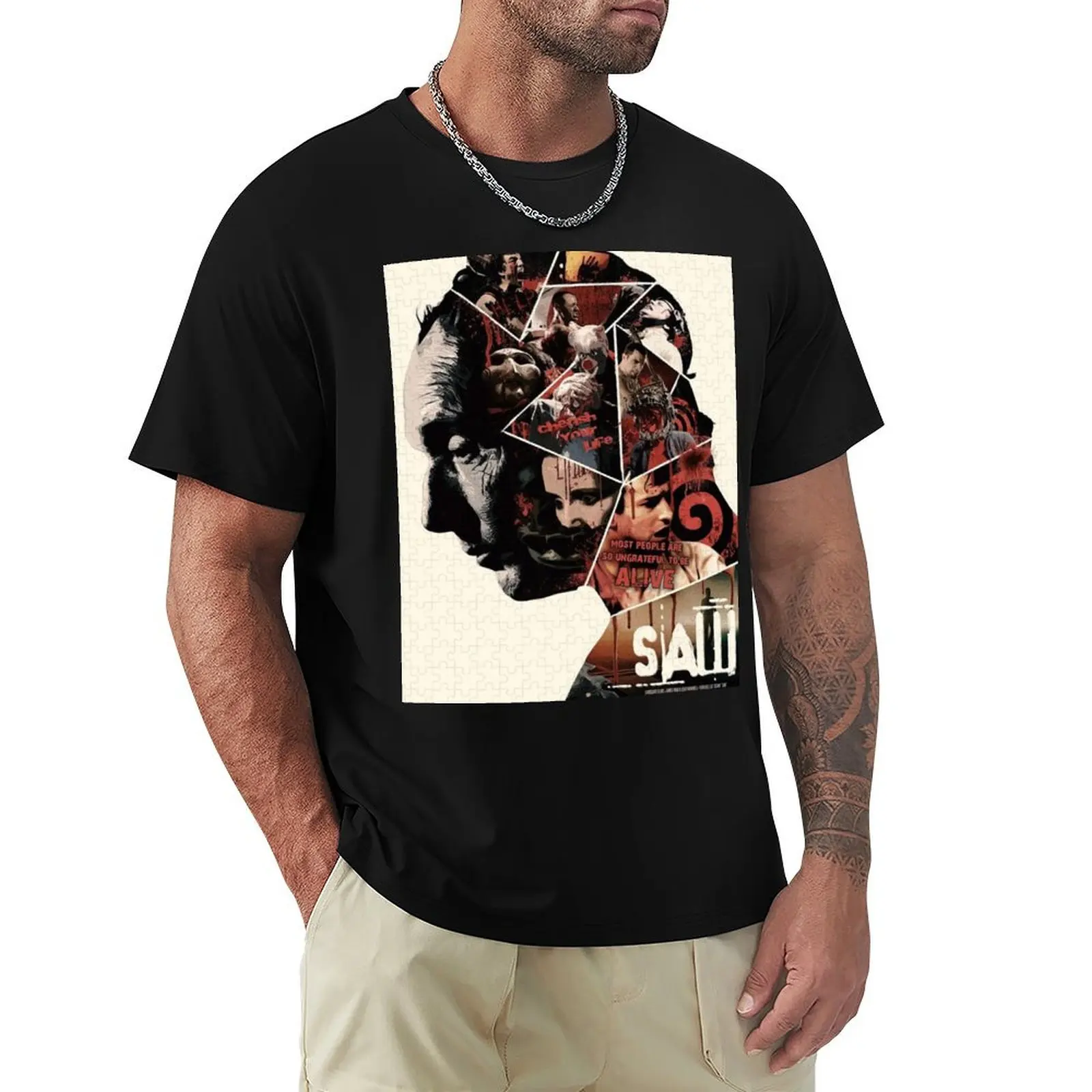 

Saw (2004) Poster Design John Kramer T-Shirt graphic tee shirt street wear baggy shirts men graphic t shirts