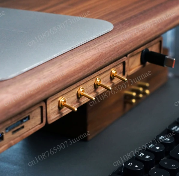 Black Walnut Accessory for Monitor Riser Module 4-Channel Independent Control USB Power Switch cgroup