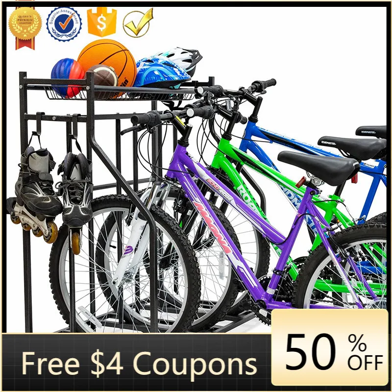 

STLF BSR04A Metal Stability Freestanding Bike Rack Organizer, 3 Bicycle Floor Parking Stand, Bike Storage Rack