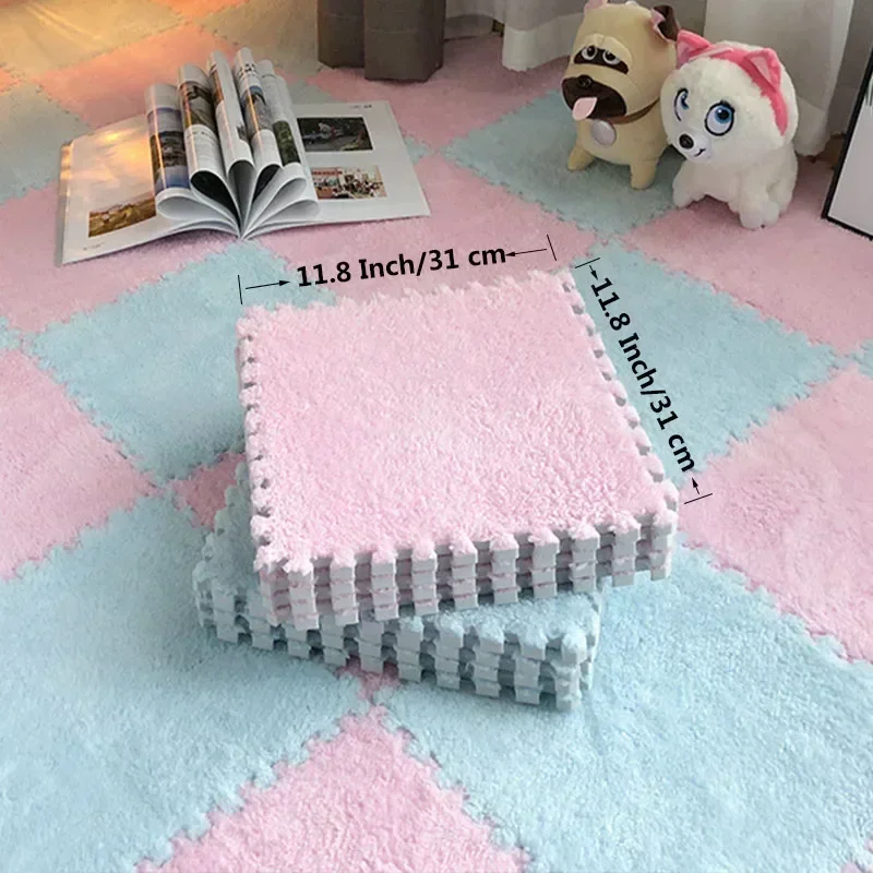 

10PCS Soft 10 Pcs Plush Puzzle Foam Floor Mat, Splicing Carpet, Anti-fall Bedside Mat 30*30 CM Small Rugs for Bedroom