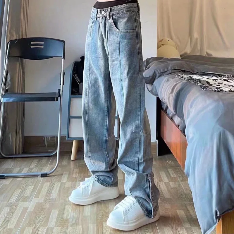 Celana Koboi Pria Tren 2025 Celana Hip Hop Longgar Retro Jeans Untuk Pria Lurus Kasual Vintage Musim Panas Sobek Reguler Kpop