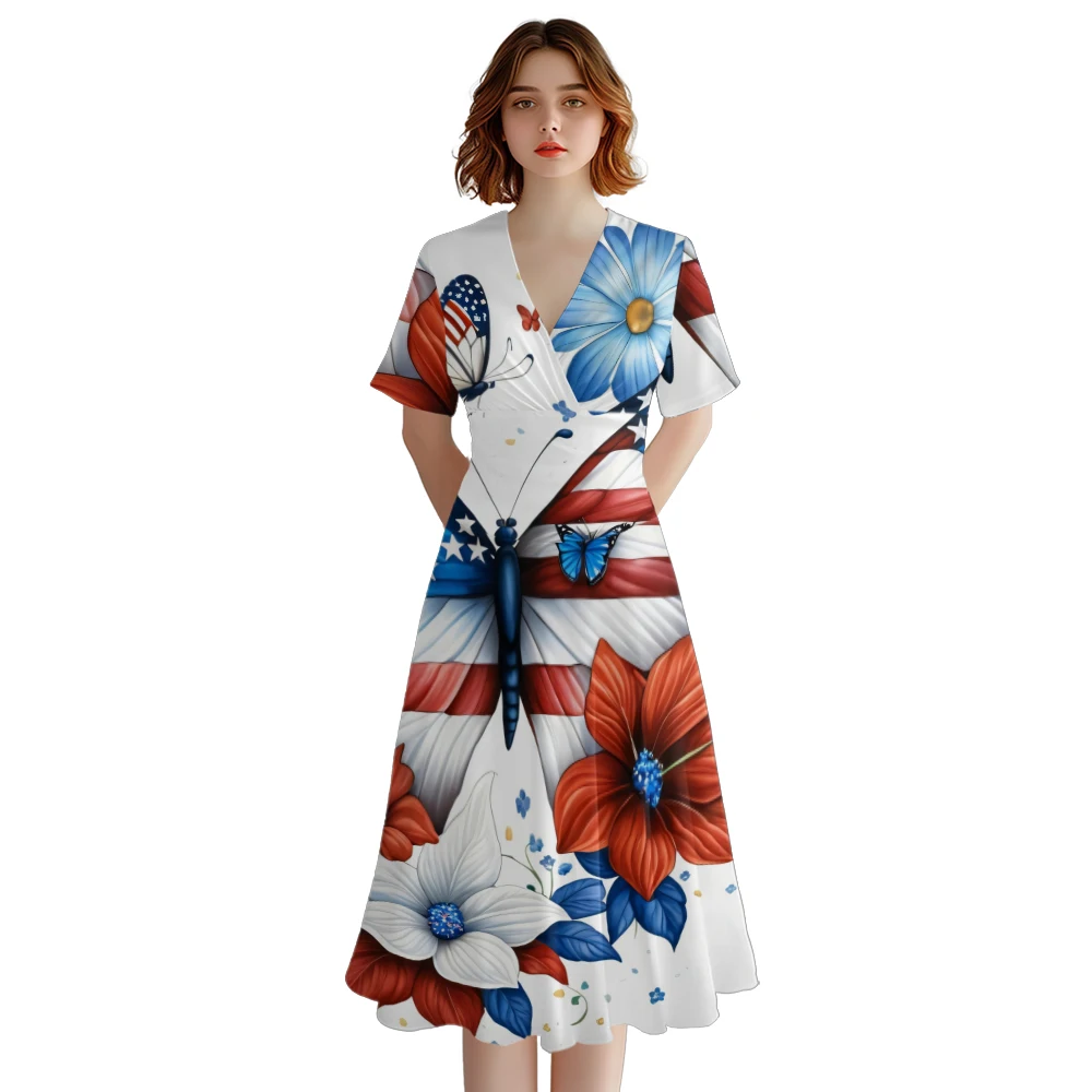 

Summer Dress Independence Day Women Fashion Stylish Party Dresses Maxi Dress Evening Dresses Trendy Girl Vestido Elegant Robe