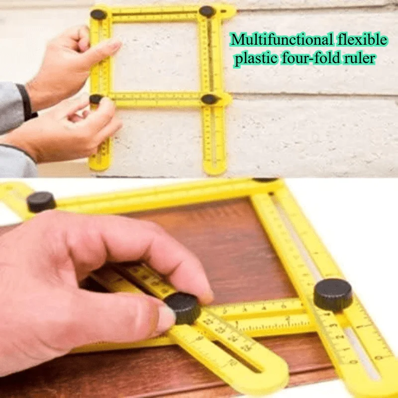 Multi-Functional Flexible Plastic 4-Fold Ruler Portable Measuring with a Folding Suitable for Woodworking Flooring Installation