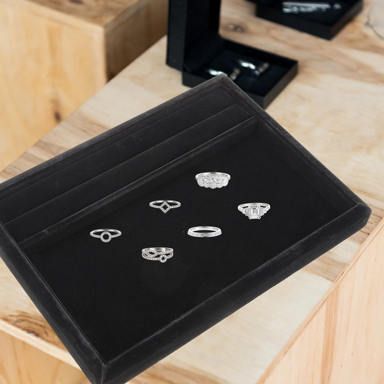 

Black Pallet Necklaces Jewelry Holder Tray Bracelet Flannel Earring Display