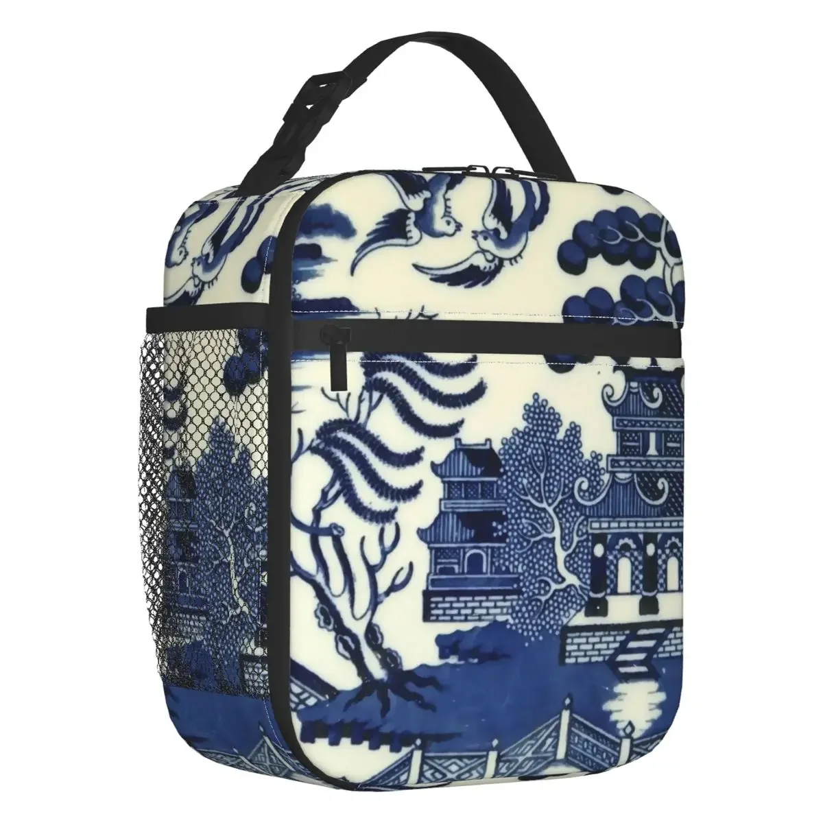 Antique Willow Ware Oriental Toile Thermal Insulated Lunch Bags Blue Delft Chinoiserie Pagoda Lunch Container Outdoor Food Box