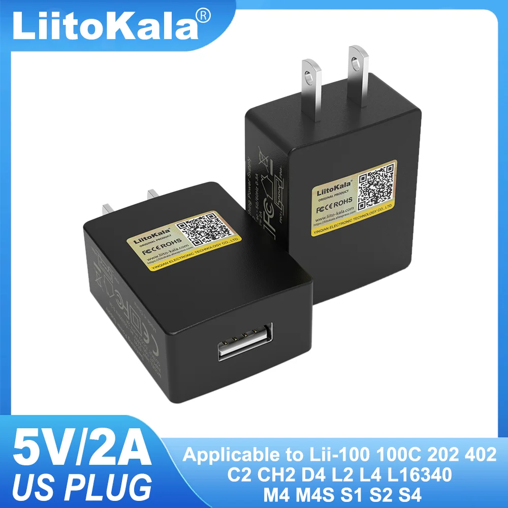 Liitokala 5V 2A 110V-220V USB Charger Mobile Phone Power Adapter Wall Charger Suitable for Lii-M4S Lii-M4 Lii-402 Lii-S2 Lii-202