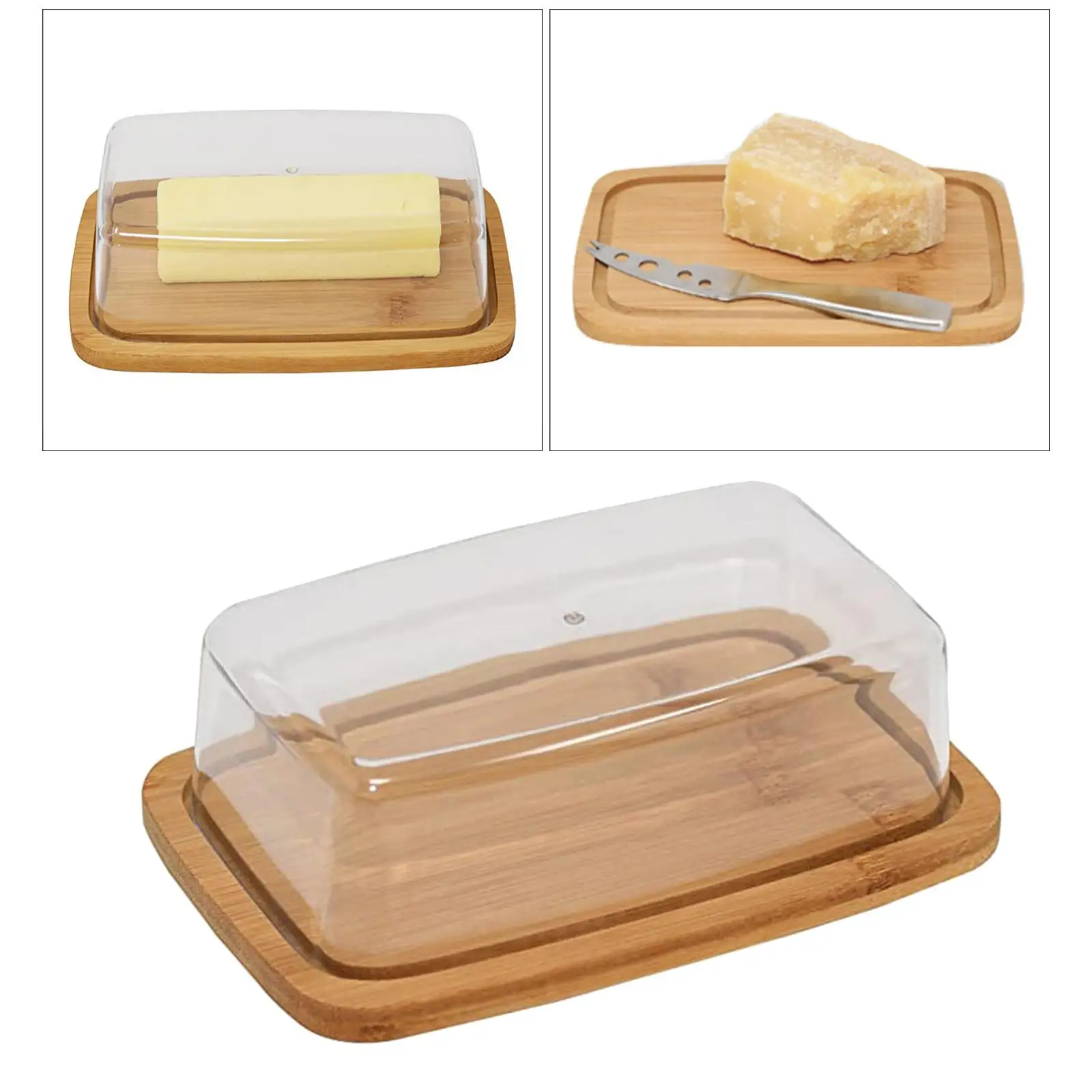 Butter Dish With Lid East/West Coast Butter With Handle Bamboo Tray Simple Pure Rectangular Butter Plate Kitchen Tool