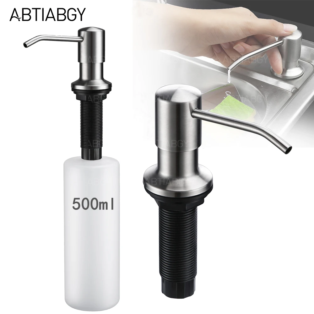 500ml 304 Stainless Steel Kitchen Sink Liquid Soap Dispenser Brushed Nickel Black Detergent Hand Pumps Dispenser Deck Mount