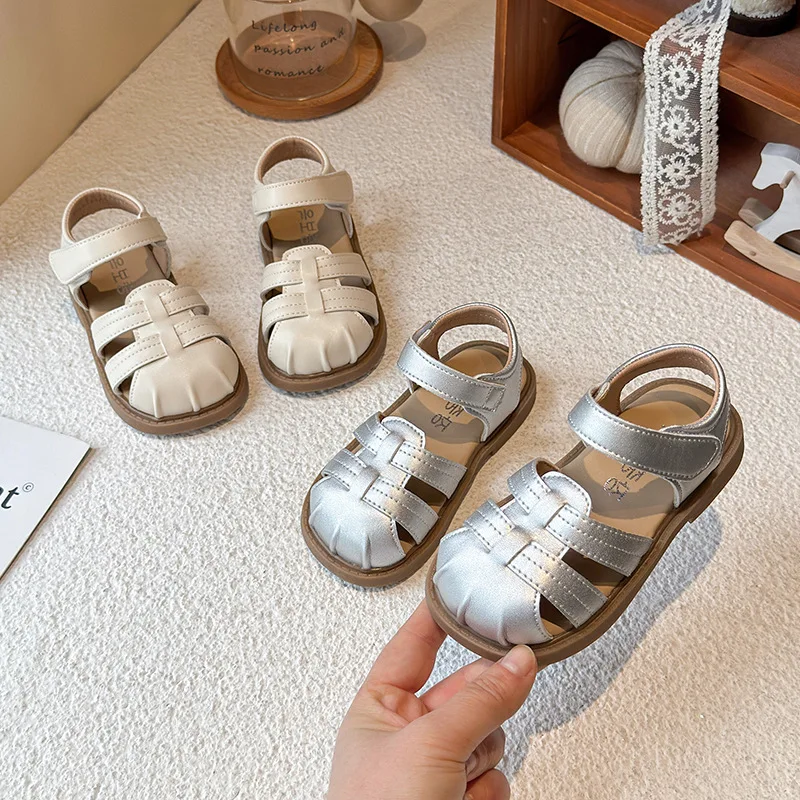 Spring Boys Girl's Sandals Cover Toe Hook-loop Comfy Leisure Kid's Flat Shoe Solid Colors Fashion Anti-slip Daily Children Shoes