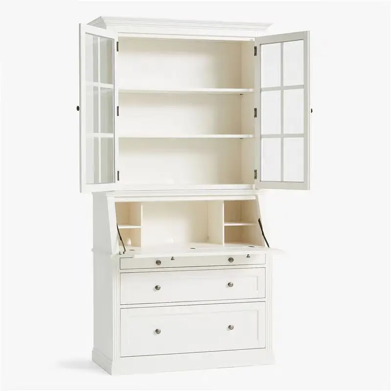 

American rural solid wood bookcase, medieval style desk bookshelf combination, flip dresser multi-functional writing desk