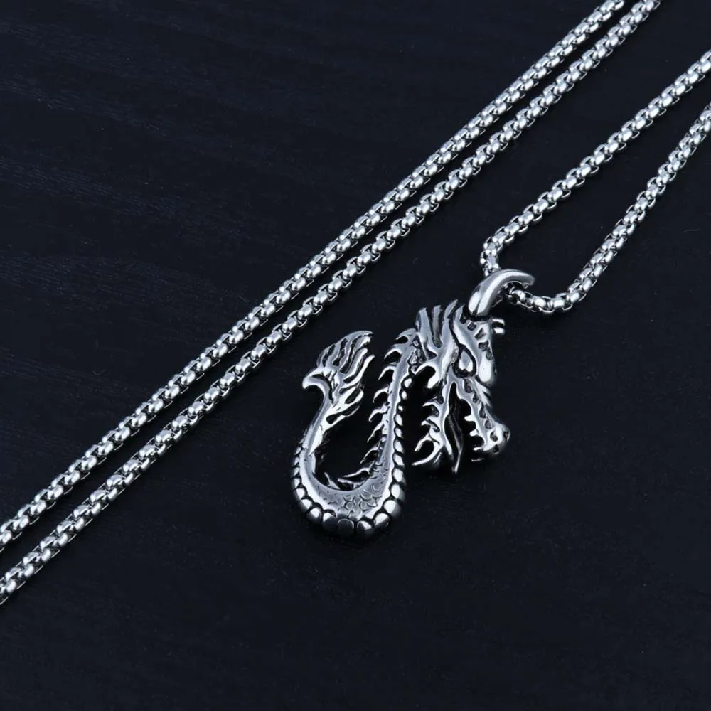 Chinese Style Dragon Stainless Steel Dragon Necklace Jewelry Accessories Sweater Chain Dragon Pendant Retro Choker