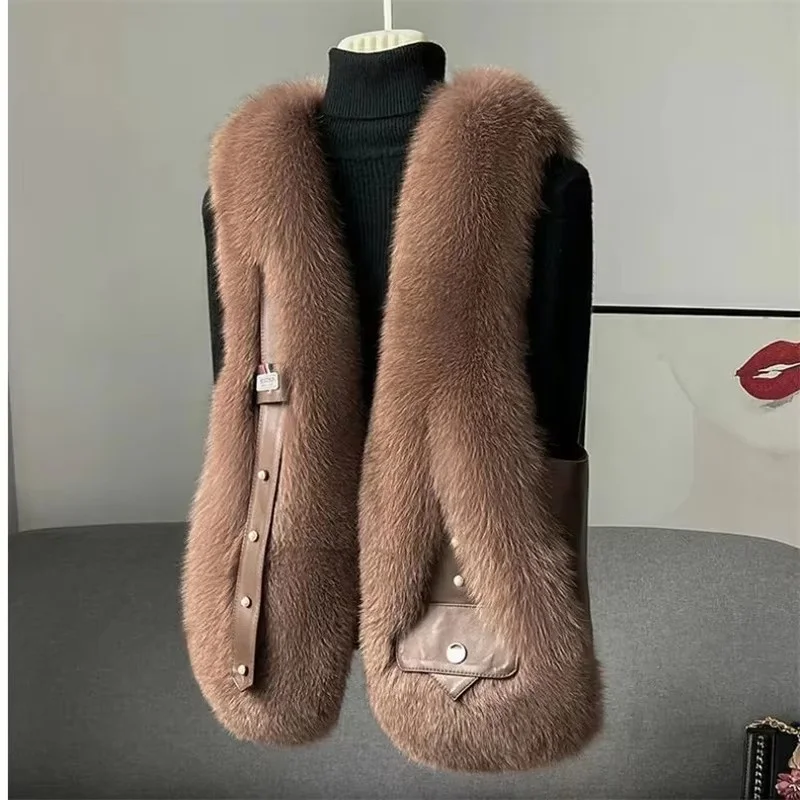 Female Short Faux Fur Waistcoat Coat Spring Autumn Women Solid Color Fur Sleeveless Jacket Ladies High-Grade Plush Vest Outwear