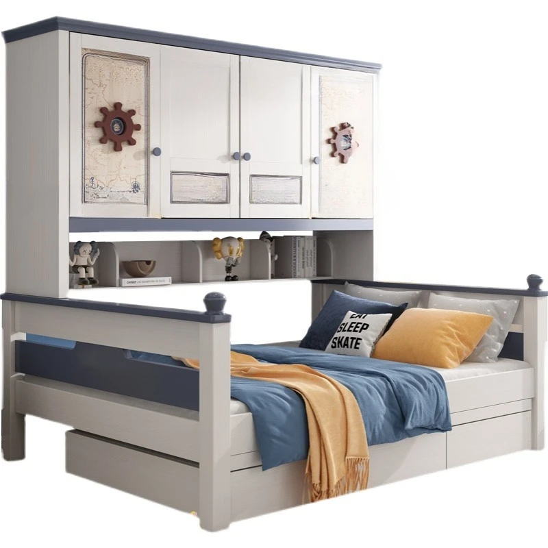 

Solid wood wardrobe, bed children boys teenagers Mediterranean wardrobe bed multi-functional combination, bed small a