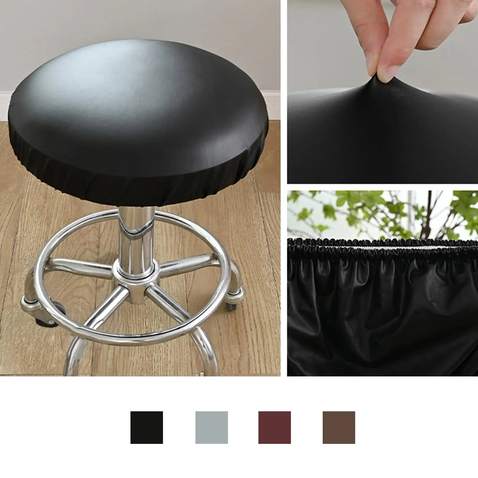 Stool Cover, Waterproof Elastic PU Leather Stool Slipcover, for salon 14-18inch