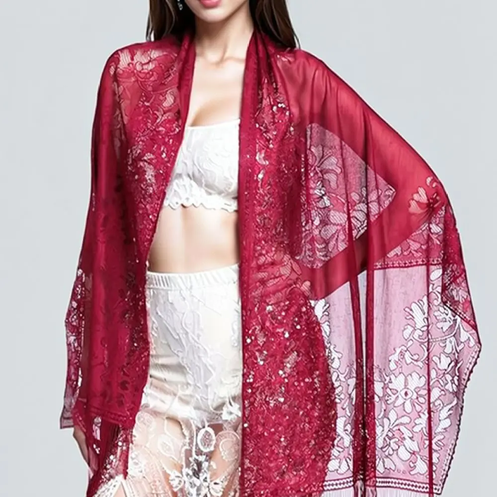 Graceful Floral Lace Wrap For Wedding Bride Bridesmaid Evening Party Elegant Lightweight Sheer Stole Formal Dress Scarf