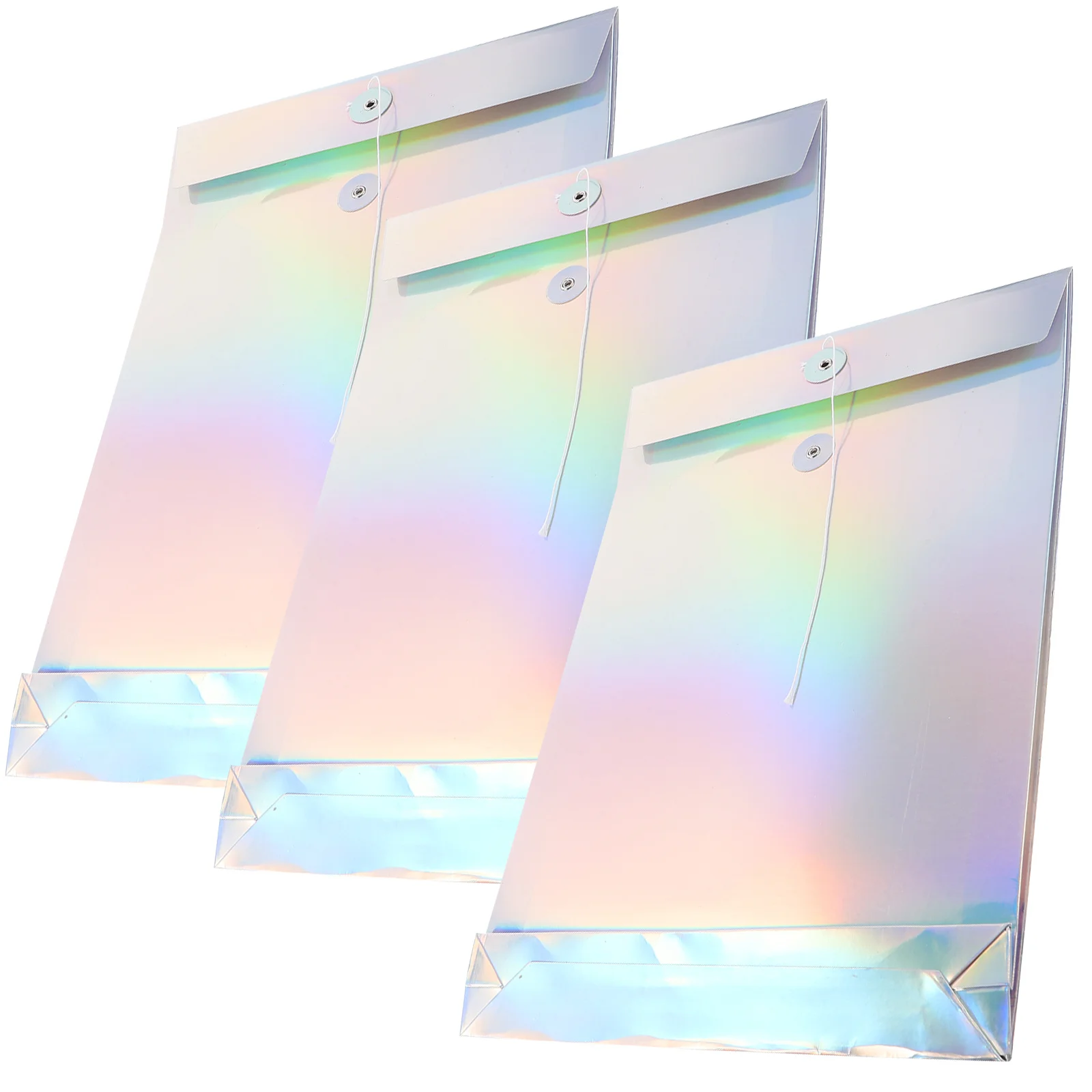 3Pcs Holographic File Folder Bags A4 Decorative Document Organizer Tie Closure File Storage Pouches Receipt Organizer Office