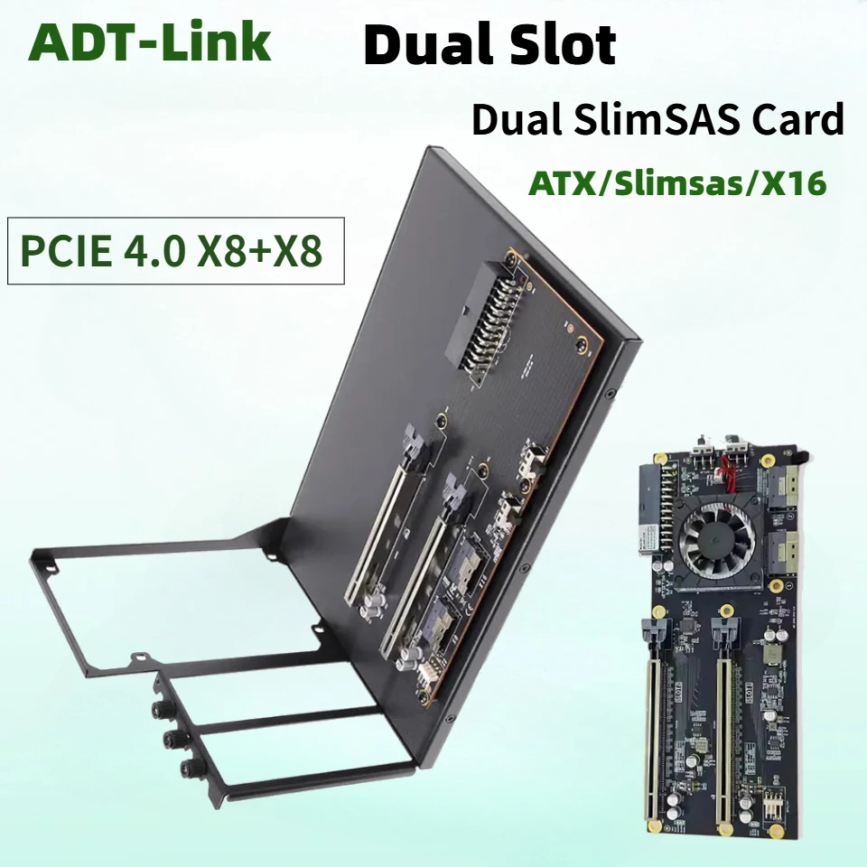 Dual Slot 2* Slimsas Graphics Card GPU Holder PCIe 4.0 X8 X8 Baseplate Expansion Card PEX8749 PCIe 3.0 X16 X16 SlimSAS ATX Power