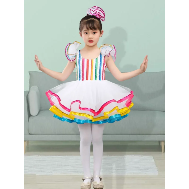 Kinder Tanzsaal Kleidung Pailletten modernen Tanz kurzen Rock Mädchen Jazz Tanz Ball Kleid Hochzeit Prinzessin Rock