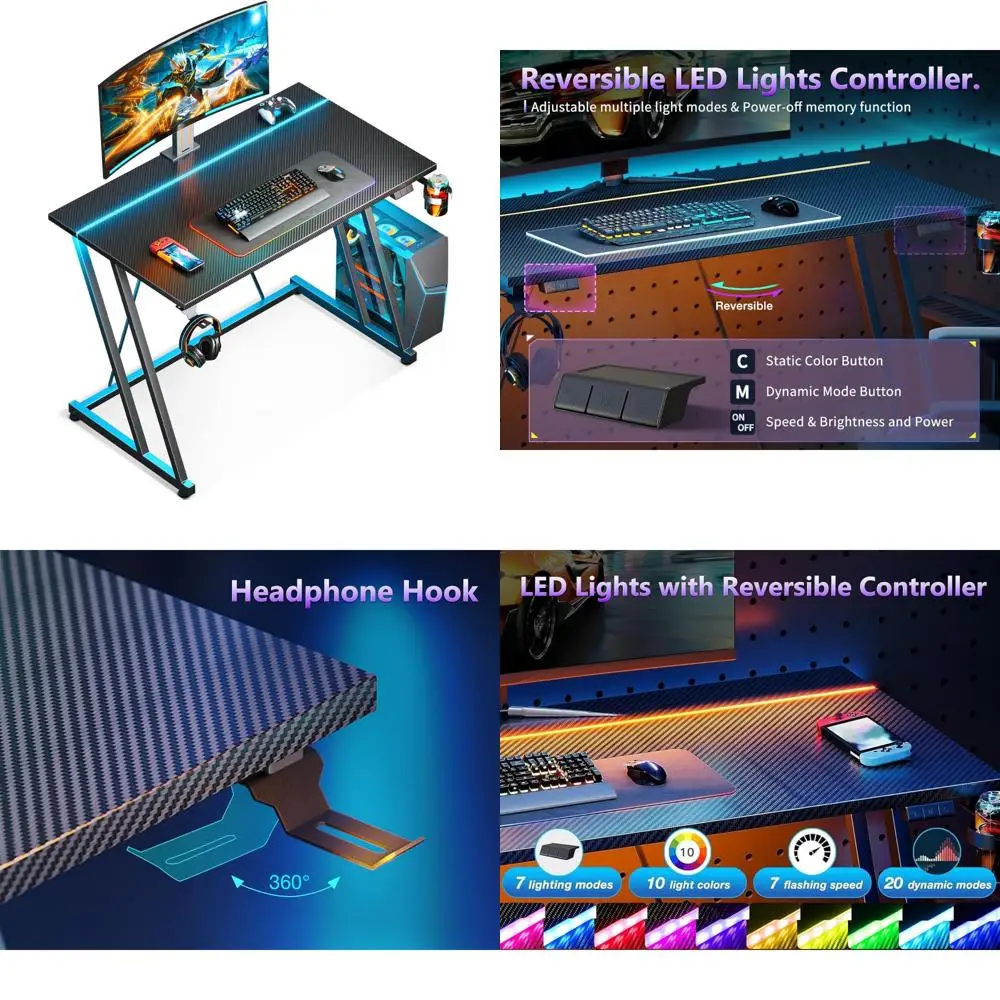 

LED-Illuminated 32 Compact Gaming Desk for Kids, Carbon Fiber Textured, Optimal for Small Spaces and PC Gaming