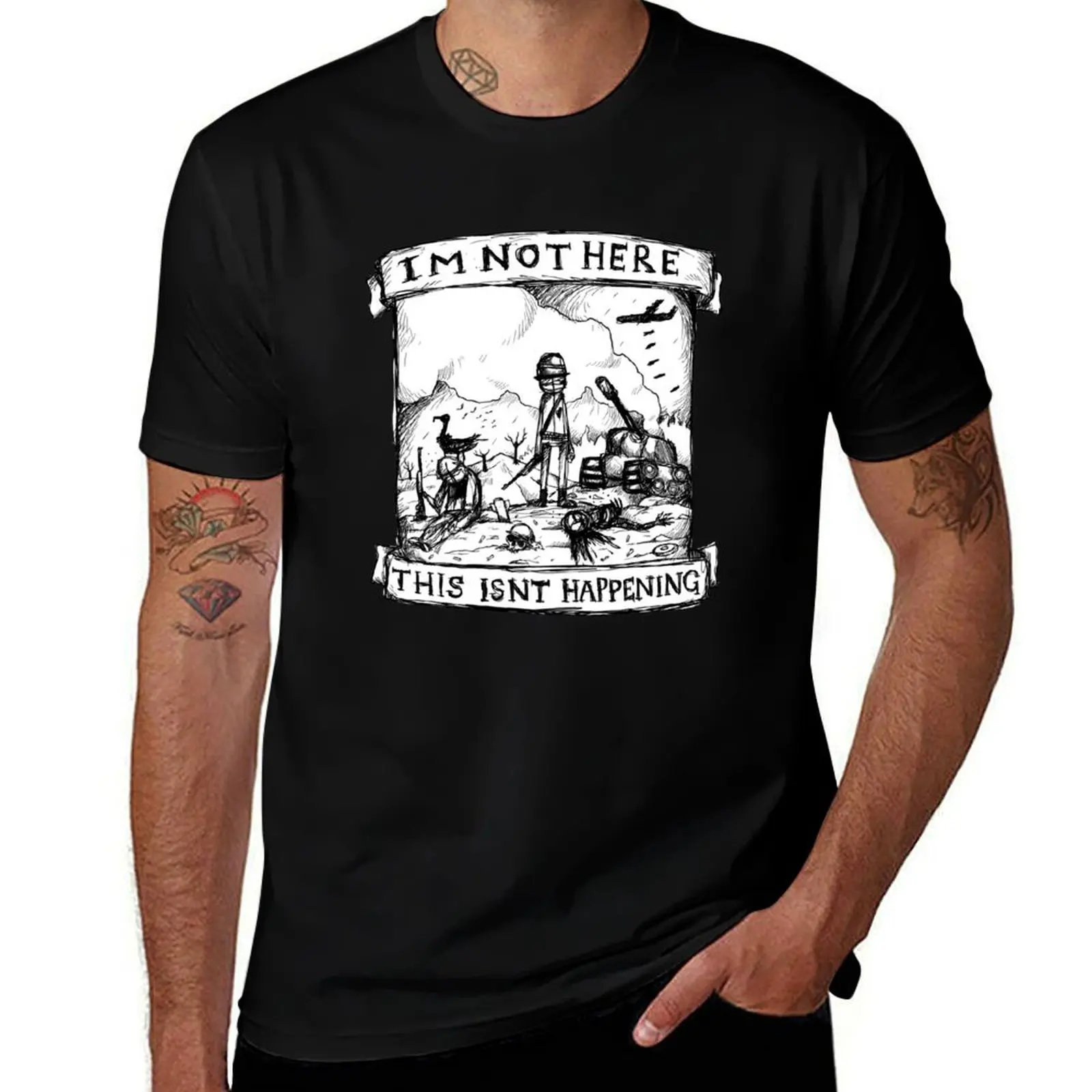 Im Not Here, This isnt Happening - How to Disappear Completely - Illustrated Lyrics T-Shirt Holiday Party Tee Shirt
