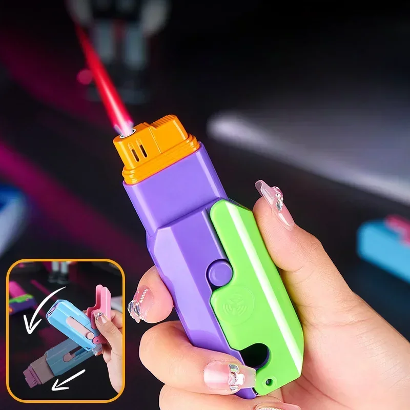 Carrot Knife Lighter Windproof Turbo Butane Gas Scalable Folding Decompression Cigar Lighter Gadgets for Men Smoke Accesoires