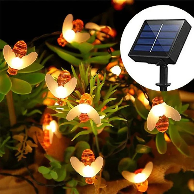 

Solar Powered Bee LED String FLSTAR FIRE 100 Leds Fairy Light Outdoor Garden Fence Patio Christmas Garland Decoration Lights