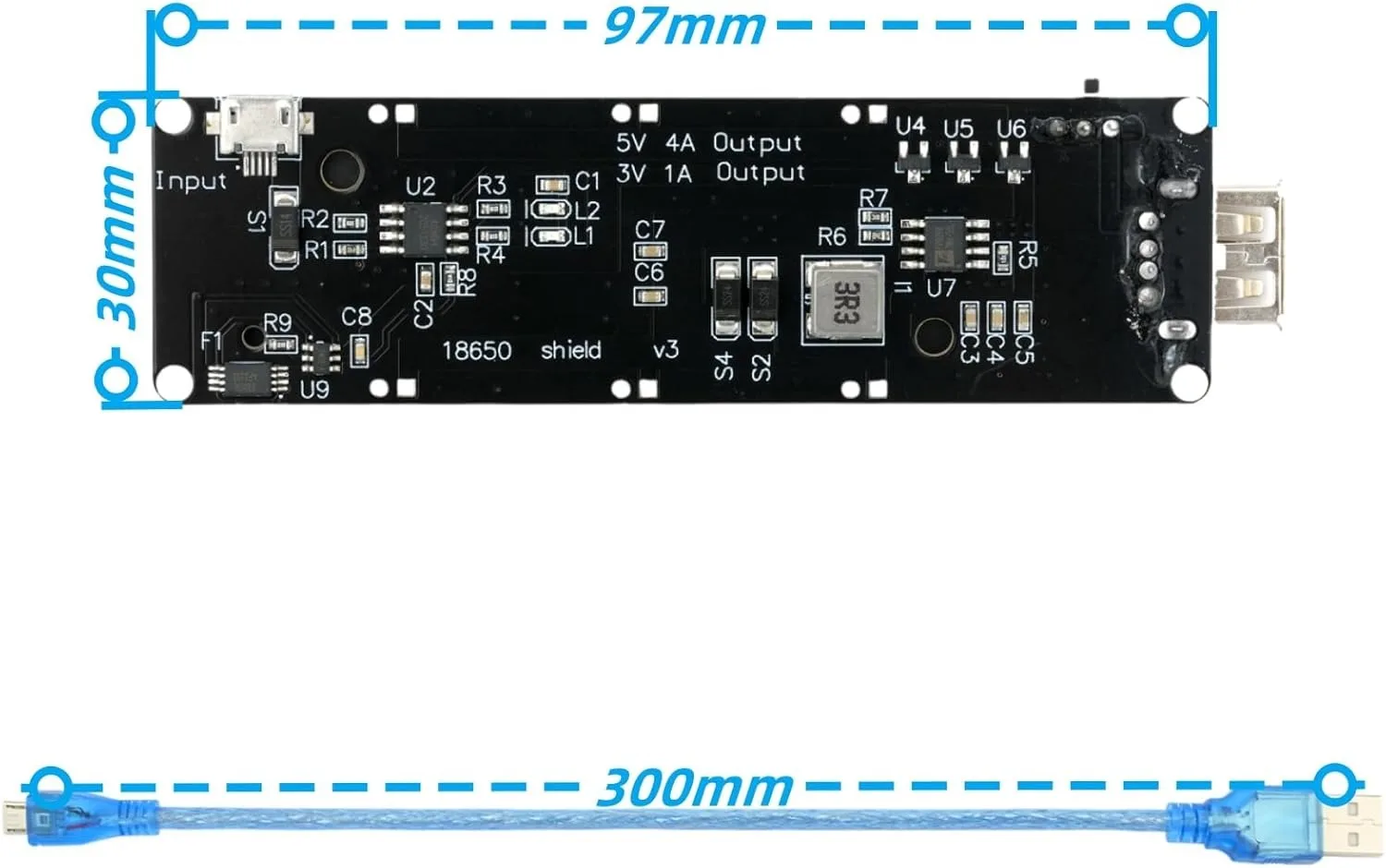 V3 Shield 1 Battery Holder Development Board - 3V/1A & 5V/2A USB Battery Charging Module, Compatible with 18650 Power Bank