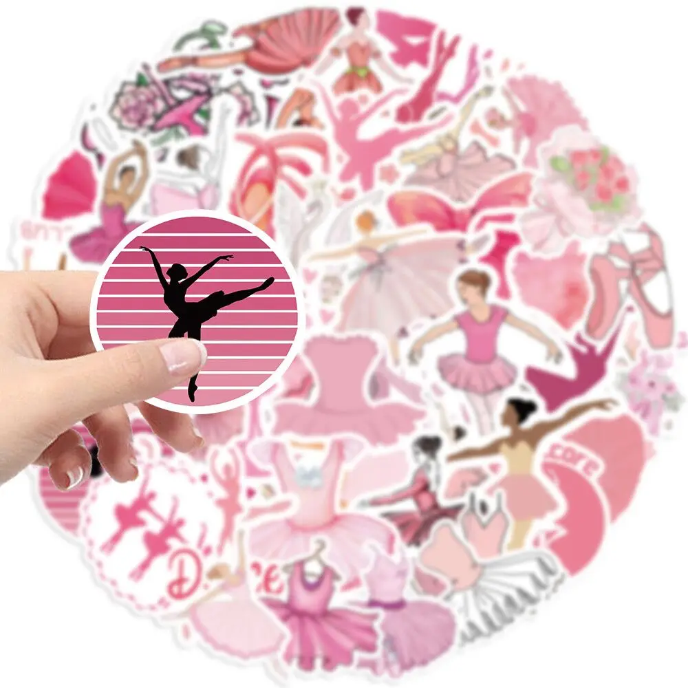 10/50pcs Cute Pink Ballet Dance Girls Stickers Art Decals DIY Decoration For Laptop Notebook Suitcase Laptop Phone Sticker Toy