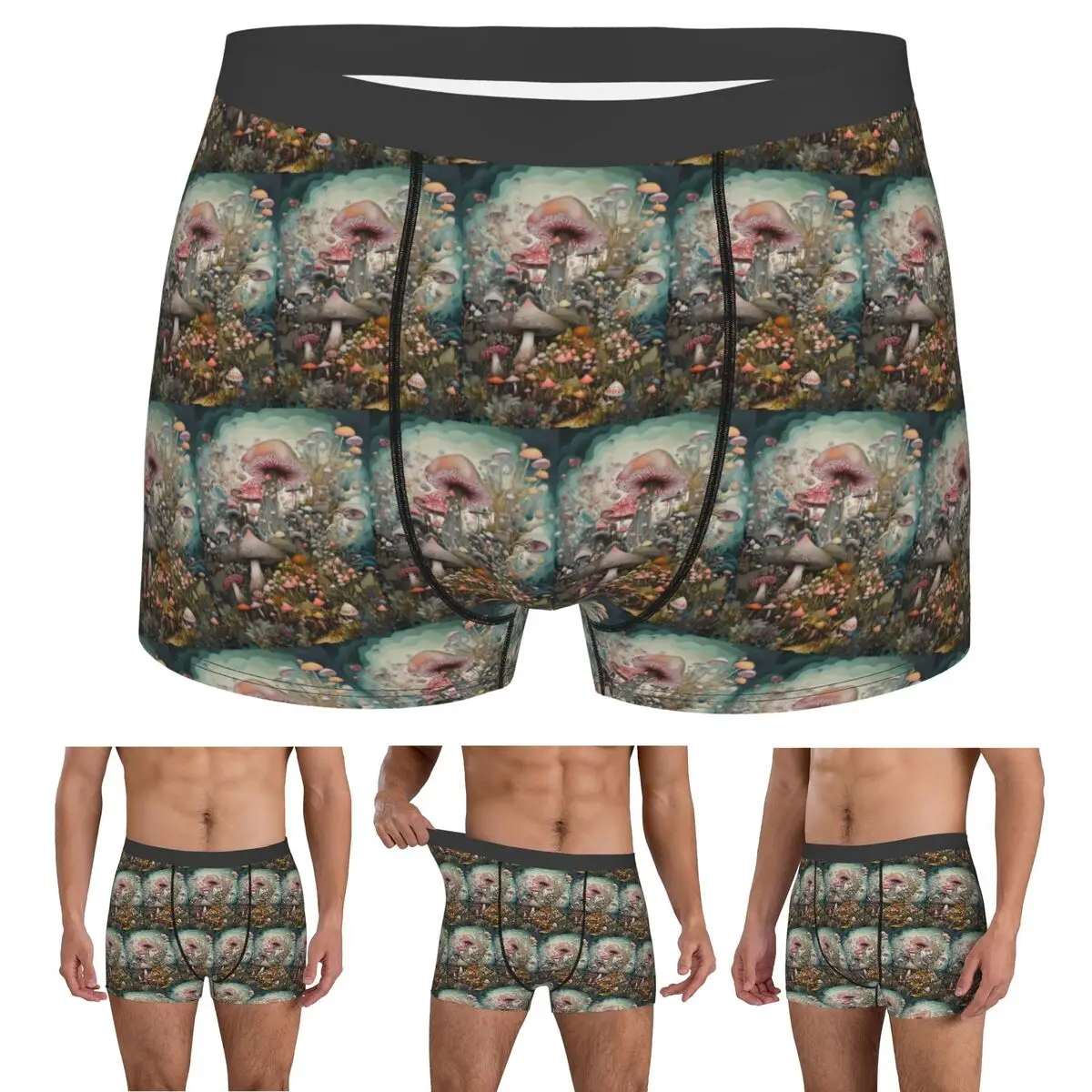 Boxer Underpants Shorts Magical Mushroom Field Panties Men's Soft Underwear for Homme Man Boyfriend Gift