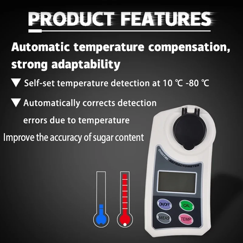 Digital Refractometer Sugar Content  0~55% Brix Meter For Fruits, Vegetables, Veverages, Food Processing, Beer