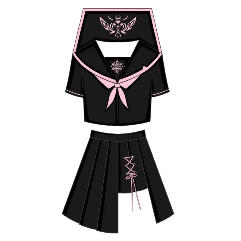 2024 Japanese Original JK Uniform Sailor Collar Dark Black Long Short Sleeves Top Irregular Lace up Pleated Skirt Suit For Girls