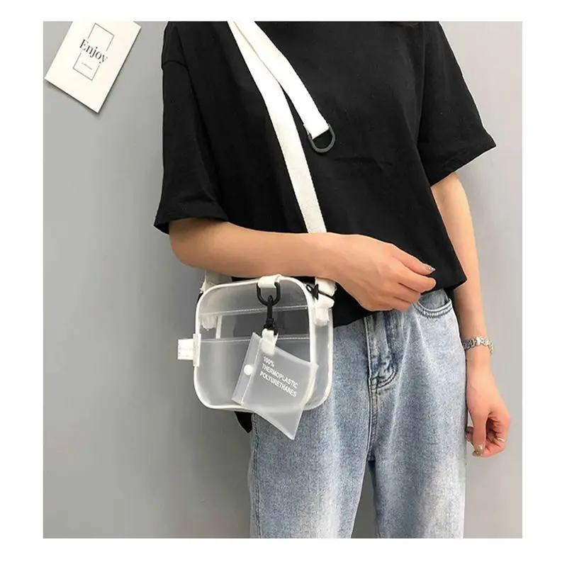 Casual PVC Transparent Tasche Frauen Umhängetaschen Gelee Kleine Telefon Taschen Schulter Tasche Handtasche Karte Halter Transparent Damen Geldbörse – Detail 1