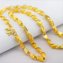 22K Gold Filled Necklace for Men Women 6mm Melon Seed Wheat Seed Chain Necklaces Not Fade Jewelry Gold Necklaces Unisex Gifts