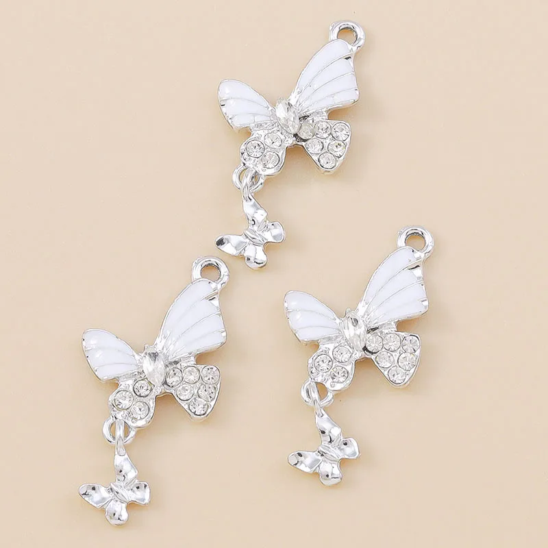 Leslie 10 Stück hübsche Strass-Kristall-Schmetterlings-Charms für Damen, Halskette, Armband, Ohrringe, DIY-Schmetterlings-Anhänger, Zubehör – Detail 4