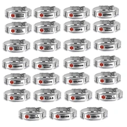 Stainless Steel Medical Alert IDs Cuff Bangle Emergency Medical Bracelets Adjustable Wristband for Men Women Durable
