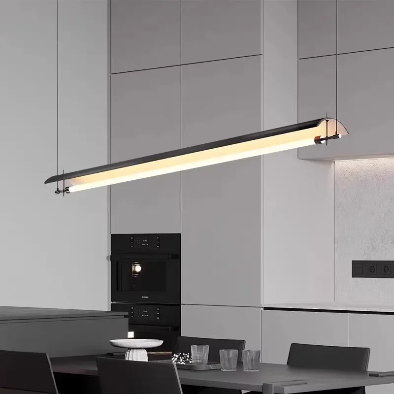 Simple Long Curved Iron LED Pendant Light for Long Office Front Desk Home Decoration Living Room Modern Indoor Hanging Lamp