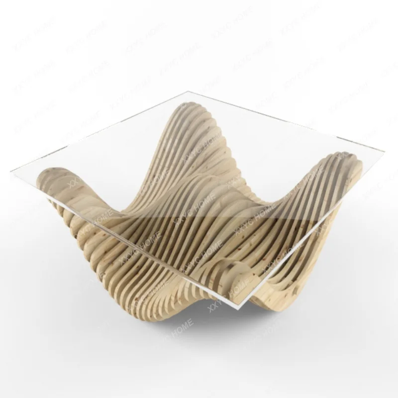 

LXSolid wood sliced coffee table furniture villa living room office hotel special-shaped side table