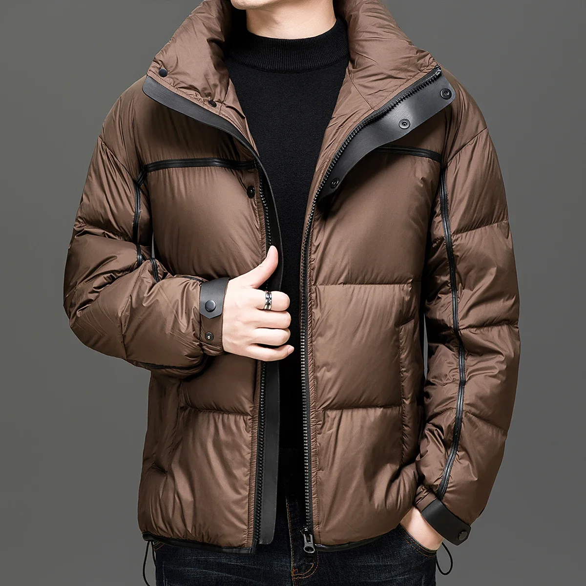 Casual Solid Color Stand Collar White Duck Down Jackets 2026 Winter Men's Windproof Puffer Coats Outwear Padded Parkas Clothing