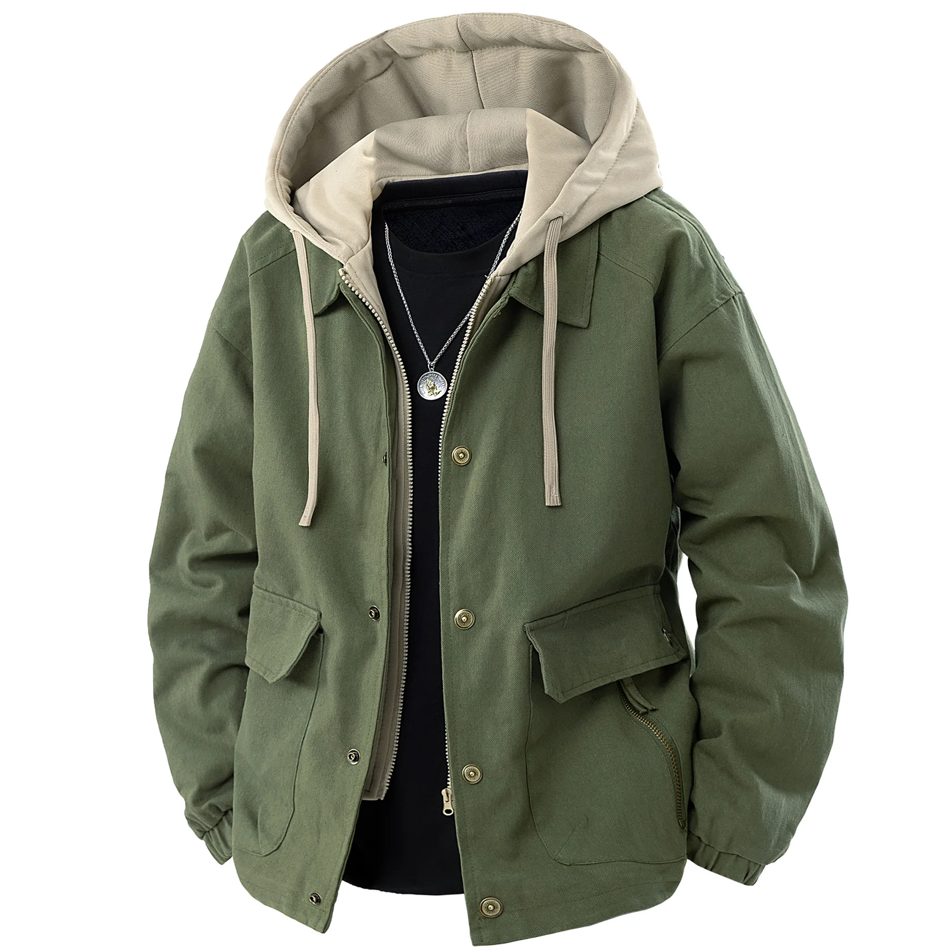 New Fashion Men Detachable Hood Casual Jackets Quality Male 100% Cotton Cargo Coats Male Spring Autumn Trendy Retro Jackets 4XL