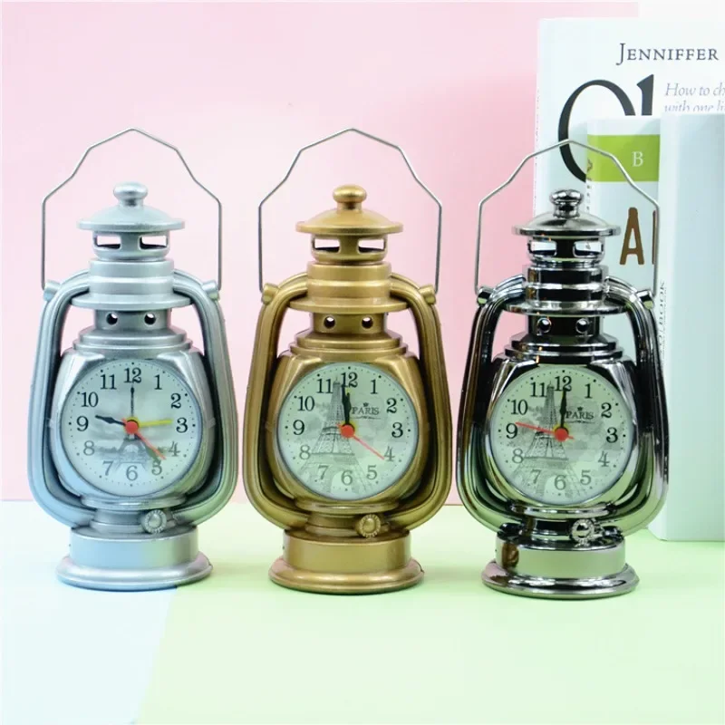 Vintage Alarm Clock Retro Oil Lamp Alarm Clock Watch Table Kerosene Light Clock Living Room Decor Articles Office Craft Ornament