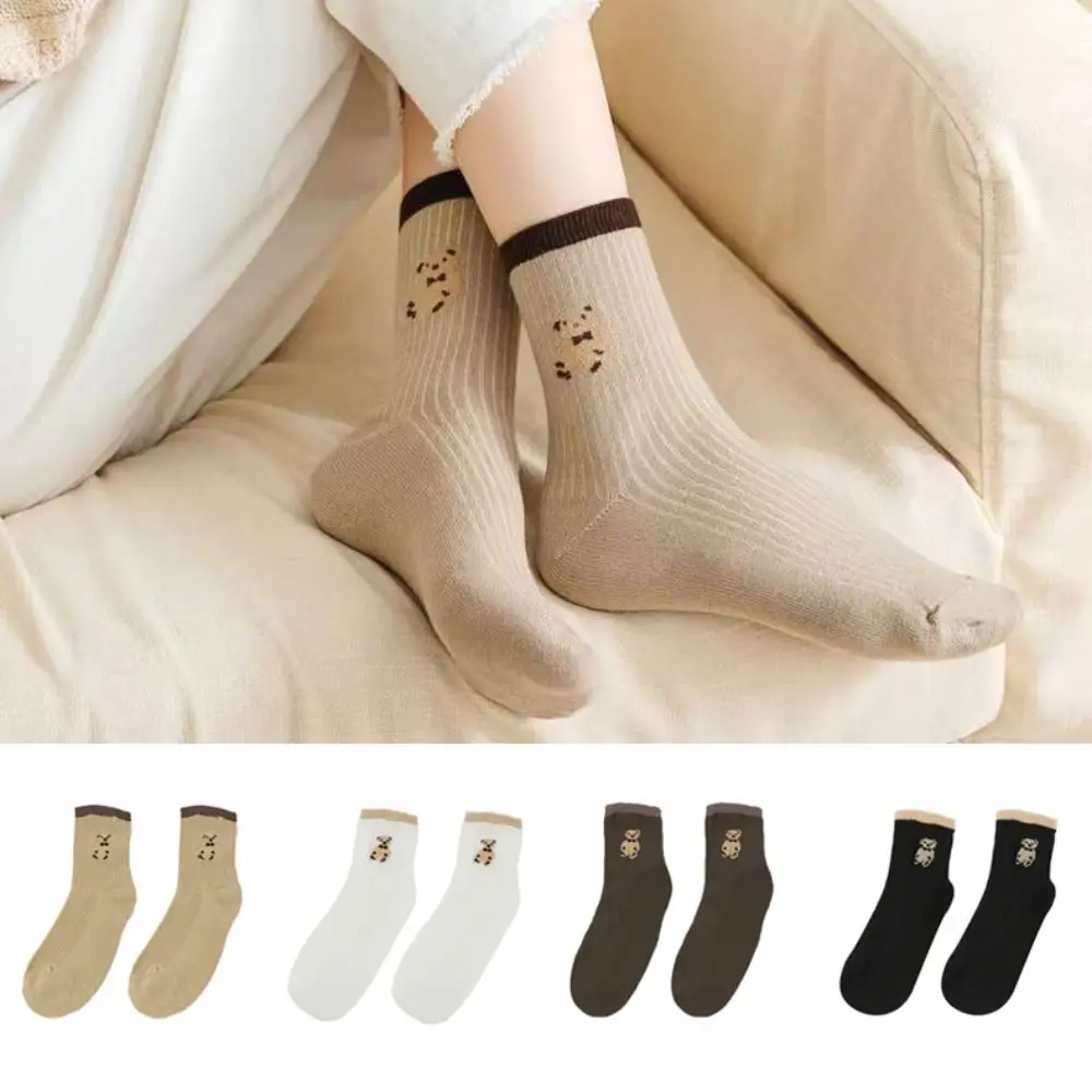 

10Pairs Fashion Cartoon Tube Socks Women Breathable Harajuku Cute Bear Socks Stripe Hosiery Mid-Calf Socks Women
