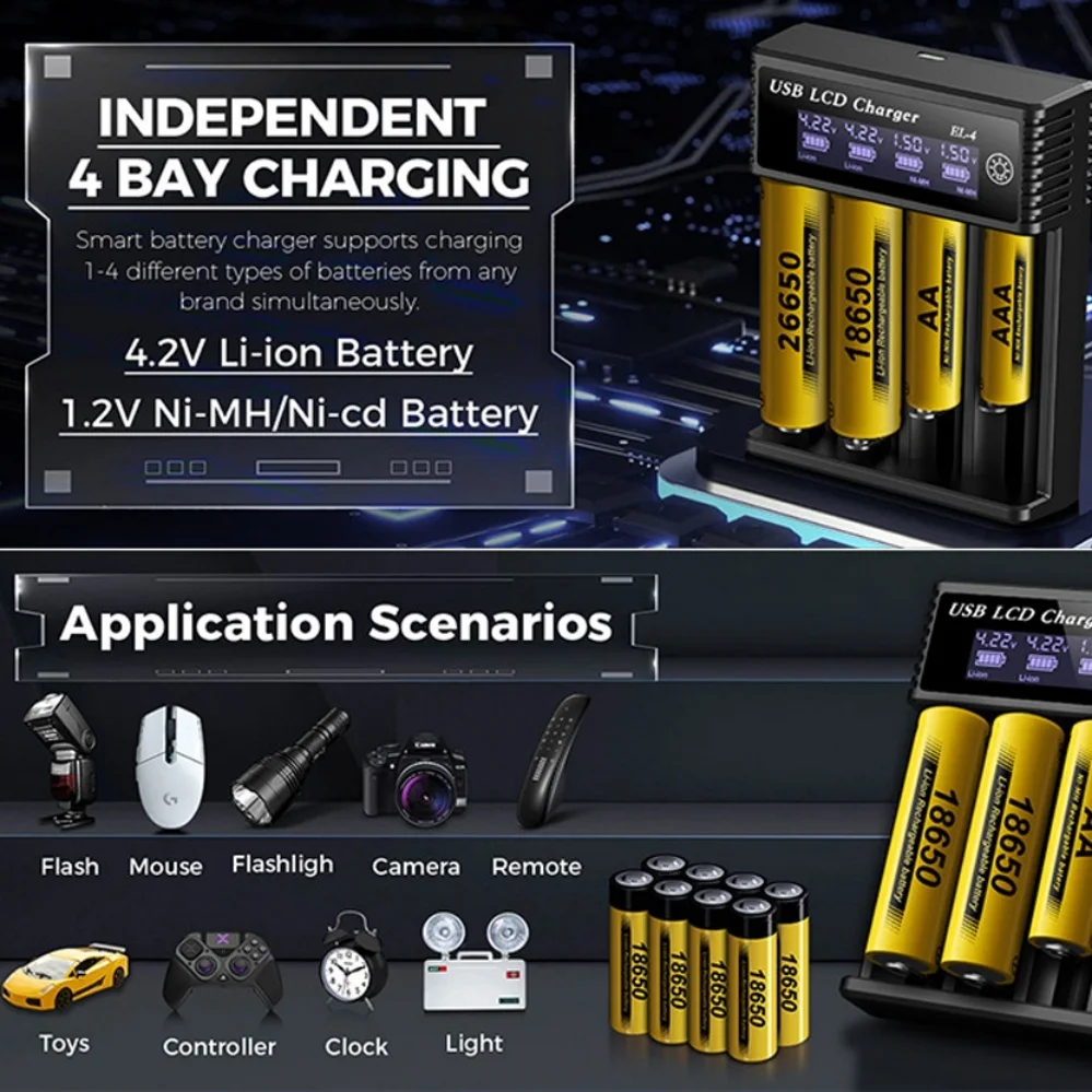 1/2/4 فتحات شاحن بطارية قابلة للشحن الذكية شحن سريع لبطارية ليثيوم أيون 3.7 فولت وبطاريات NiMH NiCd AAA / AA 1.2 فولت #5