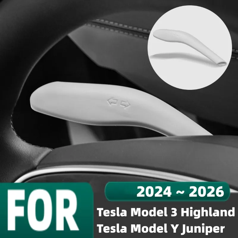 For Tesla Model 3 Highland Model Y Juniper 2024~2026 Car Steering Wheel Steering Lever Handle Silicone Protect Shell Decor Cover
