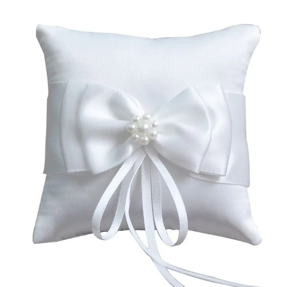 

15*15cm 20*20cm Ring Bearer Pillow Romantic White Silk Jute Ribbon Bowknot Ring Pillow Wedding Supplies Party Decor