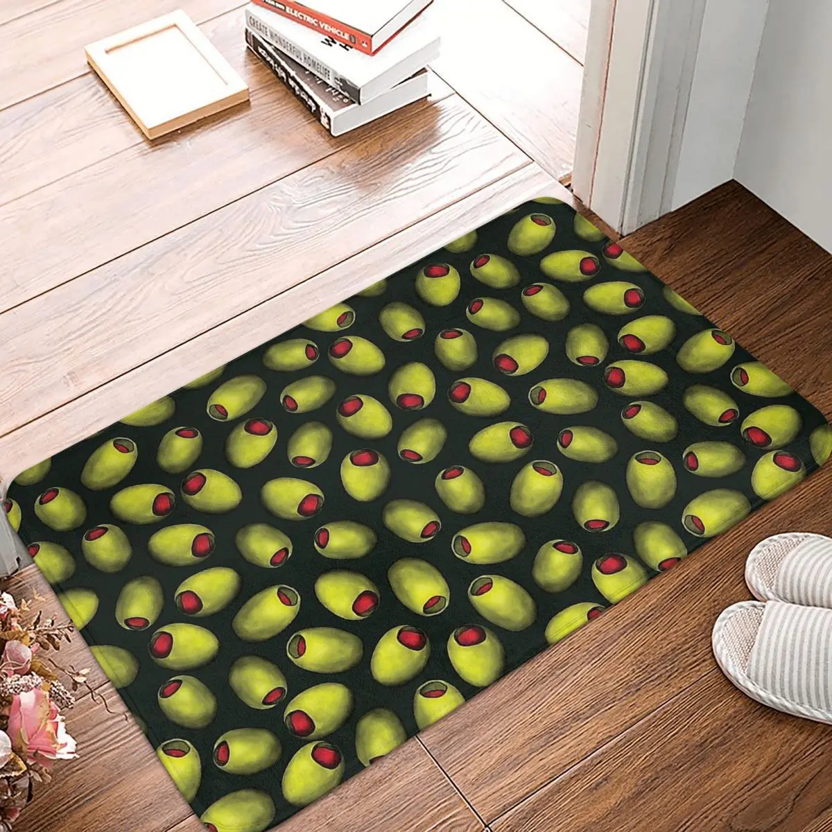 Bedroom Mat Green Olives With Red Pimentos Novelty Food Pattern Doormat Living Room Carpet Balcony Rug Home Decor