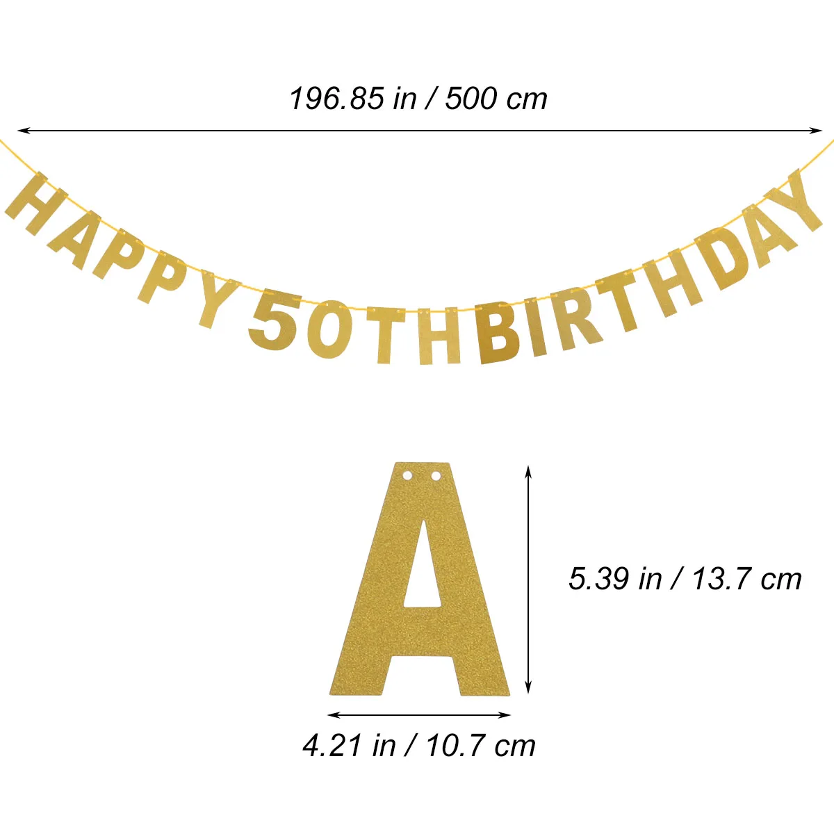 

5M Birthday Banner Decorations Happy Birthday Flags 50th BIRTHDAY Gold Glitter Banner Wall Ceiling Table Doorway Window